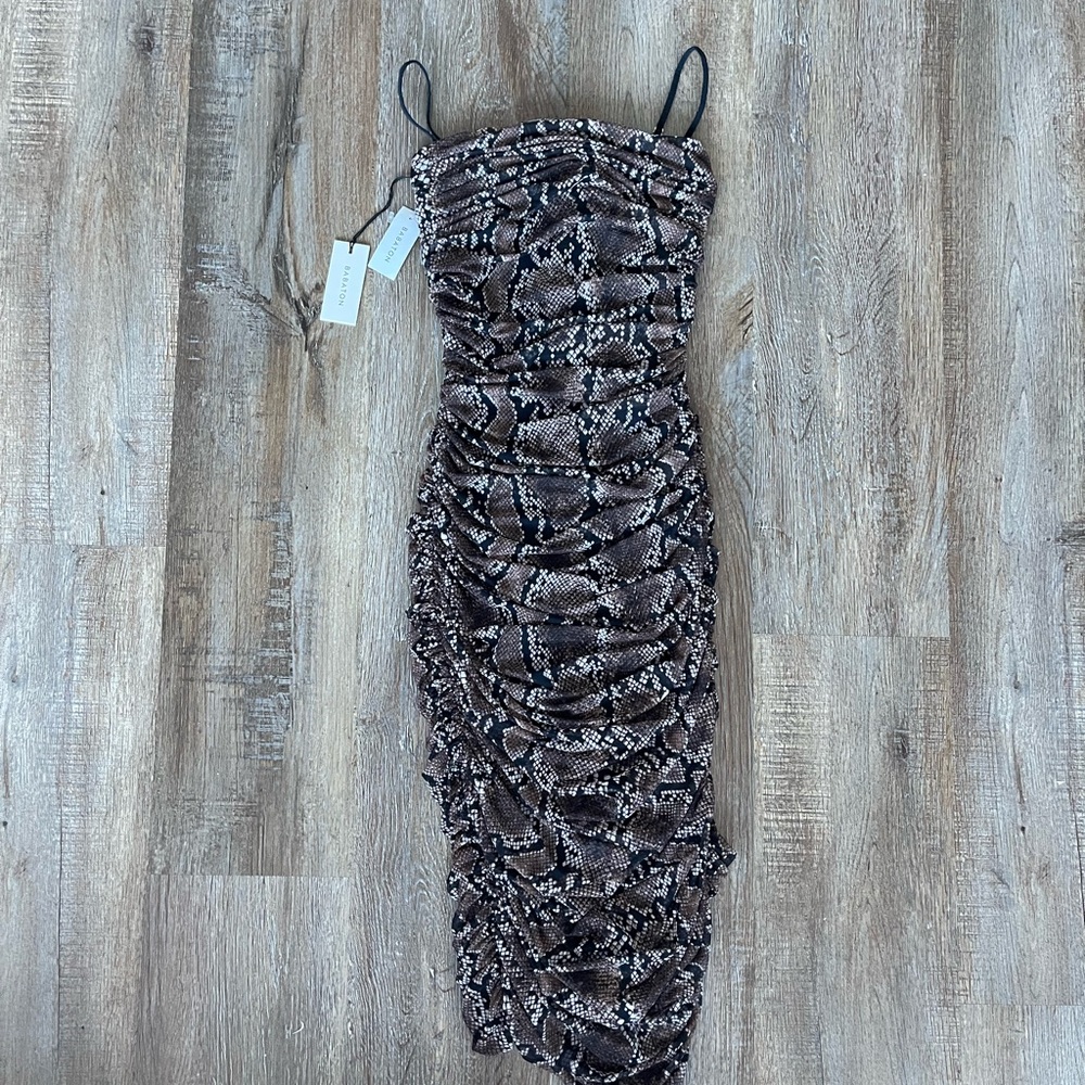 Aritzia Babaton Strapless Brown Snake Print Dress